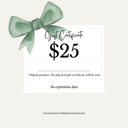 Hemsworth Homestead Gift Certificate