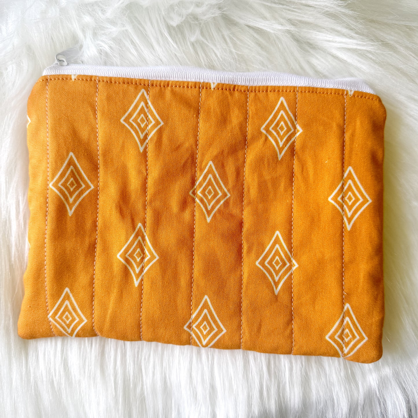 Orange Diamond Zipper Pouch